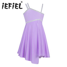 Iefiel-vestido de ballet com saia assimétrica, roupa de performance em palco, jazz latina, dança, ginástica, meninas, infantil 2024 - compre barato