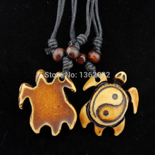 Men Women's Amulet Faux Bone Carved Taoist Yin Yang Turtles Pendants Surfer Necklace Gift MN432 2024 - buy cheap