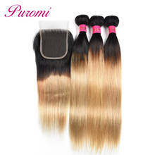 Puromi Hair Brazilian Straight Hair With Closure 1b/27 Ombre Human Hair 3 Bundles with Lace Closure Free Part 100% Non remy 2024 - buy cheap