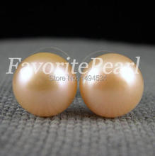Wholesale Pearl Jewelry - Free Shipping - AAA 12.5-13MM Peach Color Natural Freshwater Pearl Stud Earring Set 2024 - buy cheap