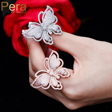 Pera Luxury Prom Party AAA+ Mirco Pave Cubic Zirconia Rings Jewelry Accessories Big Butterfly Shape Finger Ring For Women R078 2024 - buy cheap