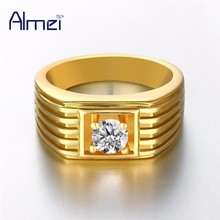 Almei Silver Ring for Men Jewelry Crystal Ring Rose Gold Color Bijuteria CZ Zircon Wedding Rings Punk Rhinestone Anillos R121 2024 - buy cheap