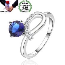 OMHXZJ venta al por mayor de moda europea mujer hombre fiesta boda regalo plata blanco redondo azul AAA Zircon 925 anillo de plata esterlina RR157 2024 - compra barato