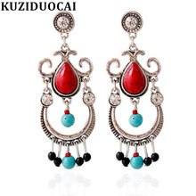 Kuziduocai New Fashion Jewelry Vintage Tassel Stone Beaded Stud Earrings For Women Statement Brincos Pendientes E401 2024 - buy cheap