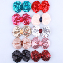 10PCS 7.8CM New Sparkling Sequin Hair Bows For Hair Ties Glitter Applique Bow Knot For Head Wear Princess 2024 - buy cheap