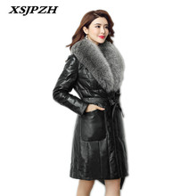 2018 New Women's Winter Genuine Leather Outer Leather Down Jacket Fox Fur Collar Sheep Skin Long Thick Warm Slim Coat LB478 2024 - buy cheap