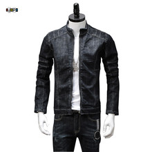 Idopy-chaqueta vaquera con cuello levantado para hombre, cazadora desgastada con cremallera, ajustada, para motociclista 2024 - compra barato