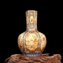 Qing Dynasty Yong Zheng year mark enamel golden  hexagonal  flower and bird celestial bottle antique porcelain ancient porcelain 2024 - buy cheap