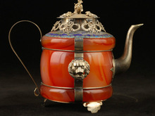 Bule de chá do tibete com decoração, peça colecionável decorada em forma de dragão em prata de jardim e latão tibetano verdadeiro 100% 2024 - compre barato
