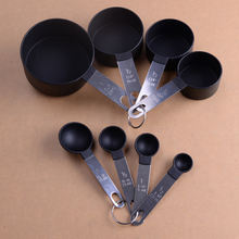 LETAOSK 8 unidades por juego, tazas y cucharas medidoras de acero inoxidable negro, Gadget para horneado, accesorios de cocina, conjunto de utensilios para cocina 2024 - compra barato