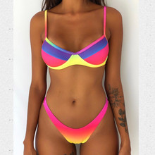 Conjunto de Bikini con estampado para mujer, ropa de baño de dos piezas con sujetador acolchado y realce, triangular, 2019 2024 - compra barato