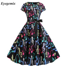 Women Summer Music Note Printing Dress Audrey Hepburn Robe Retro Swing Casual Vintage Short Sleeve O-Neck Swing Dresses Vestidos 2024 - buy cheap