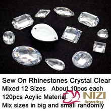 Sew On Rhinestones Mixed 12 Shapes 120pcs Flatback Acrylic Diamonds Crystal Clear Stones For Crafts Wedding Dress Decorations 2024 - buy cheap