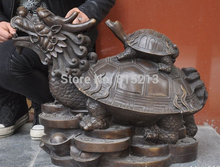 bi001305 23" Chinese Fengshui bronze carve 2 Dragon Turtle tortoise wealth Lucky statue 2024 - buy cheap
