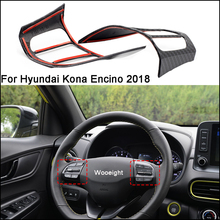 Woo8 peças-adesivo para guarnição do volante do carro, 2 peças, acabamento, fibra de carbono, para hyundai, kona, encino 2018, acessórios de estilo 2024 - compre barato
