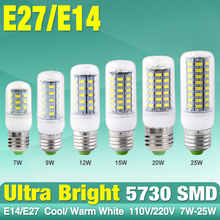 Новый 220V 7 Вт, 9 Вт, 12 Вт, 15 Вт, 20 Вт, 25 Вт 5730 SMD светодиодный кукурузы лампа светильник теплый белый холодный белый лампы E27 E14 основание для домашнего декора 2024 - купить недорого