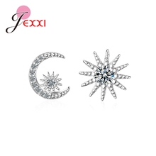 Pendientes de plata de ley 925 con Zirconia cúbica para mujer, aretes pequeños y brillantes, con diseño de flor y Luna, regalo de joyería 2024 - compra barato