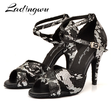 Ladingwu New Brand Dance Shoes Women Black White Snake Texture Latin Dance Shoes For Women Ballroom Shoes Dancing Heel 6-10cm 2024 - buy cheap