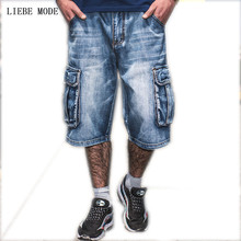 Мужские мешковатые джинсы-карго, свободные джинсовые шорты-шорты с карманами 2024 - купить недорого