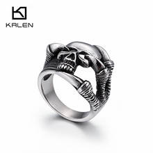 Kalen Punk Men's Stainless Steel Skull Rings Size 6-12 Skull Finger Rings Homme Gothic Women Unisex Rings Wholesale Jewelry 2018 2024 - buy cheap
