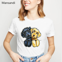 Camiseta con estampado de Labradoodles para mujer, ropa divertida con estampado de animal forrado, negra y amarilla, ropa de calle para mujer 2021 2024 - compra barato