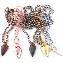 MOODPC Fashion Bohemian Tribal Jewelry Glass Crystal long Knotted Hematite Stone Arrowhead Pendant Necklace 2024 - buy cheap
