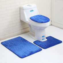 3D Cobblestones Pattern Toilet Rugs Thicken Flannel Bath Mat Set Bathroom Carpets Absorbent WC Room Floor Mats tapis de bain 2024 - buy cheap
