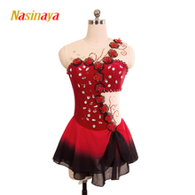 Nasinaya Figure Skating Costume Dress Customized Competition Ice Skating Skirt for Girl Women Kids Gymnastics Red Flower 2024 - buy cheap