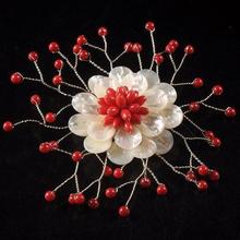 Wholesale Handwork Pearl Jewellery,Wedding Birthday Party Women Gift Brooch,Red Stone White Pearl Shell Flower Pin Brooch, 2024 - buy cheap