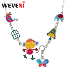 WEVENI Original Enamel Alloy Monkey Butterfly Bird Necklace Pendant Choker Cute Animal Jewelry For Women Girl Gift Wholesale New 2024 - buy cheap