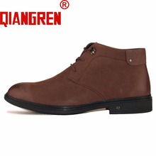 QIANGREN Military Brand Men's Genuine Leather Autumn Winter Snow Boots Male Casual Cow Leather Rubber Plush Warm Shoes Botas 2024 - buy cheap
