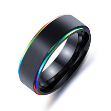 Mens Black Stainless Steel Wedding Band Ring Two Tone Rainbow Line Polished Ring Comfort Fit Multi Color Jewelry Fraternal Rings 2024 - buy cheap