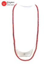 Женское Ожерелье Qingmos с красным круглым коралловым свитером 4-7 мм, длинное ожерелье 33 дюйма, изящные украшения nec5366 2024 - купить недорого