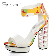 Sinsaut Women Summer Sandals Platform Sandals Sexy High Heels Open toe Geometric Print Sexy Women Sandals Party Office Shoes 2024 - buy cheap