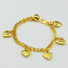 24K gold color men jewelry drop shipping,wholesale 24K gold color 3mm baby chain with heart braclet 5 inch,fashion Kids bracelet 2024 - buy cheap