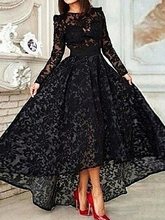 Hot Sale 2019 Vintage Long Sleeves Asymmetrical Scoop Lace Evening Dress Black Formal Prom Party Gowns Vestido de Noiva Curto 2024 - buy cheap