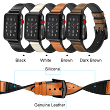 Силиконовый ремешок для часов из натуральной кожи для Apple Watch 38 мм 44 мм, роскошный кожаный силиконовый ремешок для iwatch 4 3 2 2024 - купить недорого