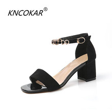 KNCOKAR  Summer new style thick - heeled fish mouth with fashionable leather ladies high heels with diamond sandals 2024 - buy cheap