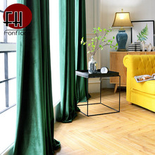 Cortinas de terciopelo verde Retro Para sala de estar, dormitorio holandés, cocina, tratamientos de ventana corta, tamaño personalizado 2024 - compra barato