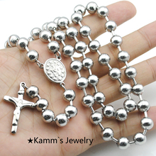 8mm beads Fashion silver Rosary Beads Pearls Cross Pendant Long Beaded Necklace Chain New KN087B 2024 - buy cheap