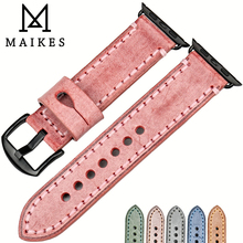 MAIKES Hot Selling Vintage Genuine Leather Watch Strap Belt For Apple Watch Band 44mm 40mm 42mm 38mm Series SE 6 5 4 3 2 iWatch 2024 - купить недорого