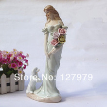 Modern home furnishing decoration ceramic crafts porcelain home decor flower girl and a lovely dog Wedding gift figure Ornament 2024 - buy cheap