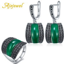 Ajojwel-Conjunto Clásico de joyería de plata y anillo para mujer, color verde oscuro/verde claro/rojo/Negro, regalo de fiesta de alta calidad 2024 - compra barato
