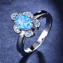 Blaike Cute Silver Color Blue Fire Opal Turtle Rings For Women Fashion Festival Celebration Gifts Animal Ring 2024 - buy cheap