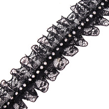 5yards Craft Black White Rhinestones Lace Trim Embroidered Lace Ribbon Trim Bridal Wedding Applique Sewing on Trim 35mm T476 2024 - buy cheap