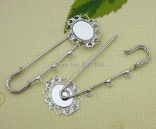 Blank Kilt Pins Settings Silver Plated Filigree Lace Oval tray w/ 3 Loops Brooch Bases Pin Clip Safety-pin Brooches Findings 2024 - buy cheap