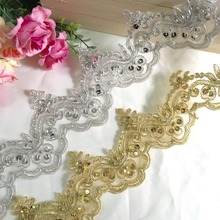 3Yard/Lot Golden Silver Car Bone Lace Trim Wedding Dress Veil Beaded Sequins Fabric DIY Clothes Accessories 2024 - buy cheap