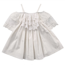 Vestido de verão para crianças, vestido branco de princesa com babados e rendas para meninas de 2 a 7 anos 2024 - compre barato