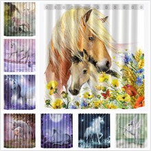 Lb 3d dos desenhos animados aquarela unicórnio cavalo dinossauro cortina de chuveiro extra longo à prova dfabric água banheiro tecido para criança banheira decoração 2024 - compre barato