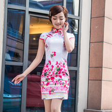 Shanghai Story 2019 pink flower print Qipao Dress traditional chinese clothing oriental dresses cotton cheongsam dress 2024 - buy cheap